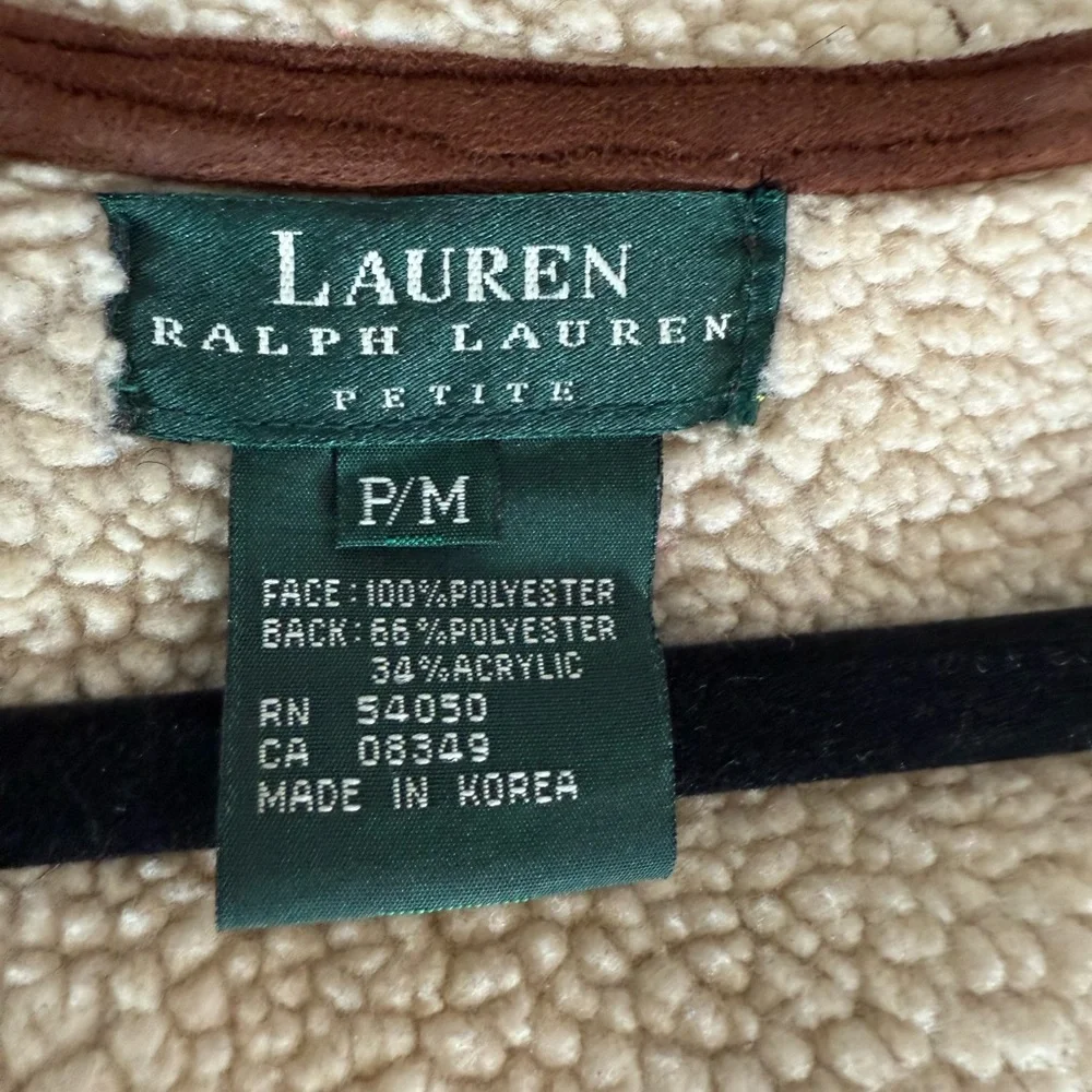 Ralph Lauren Duffle Coat Petite Medium Brown Faux Suede Sherpa Lined Hood Toggl